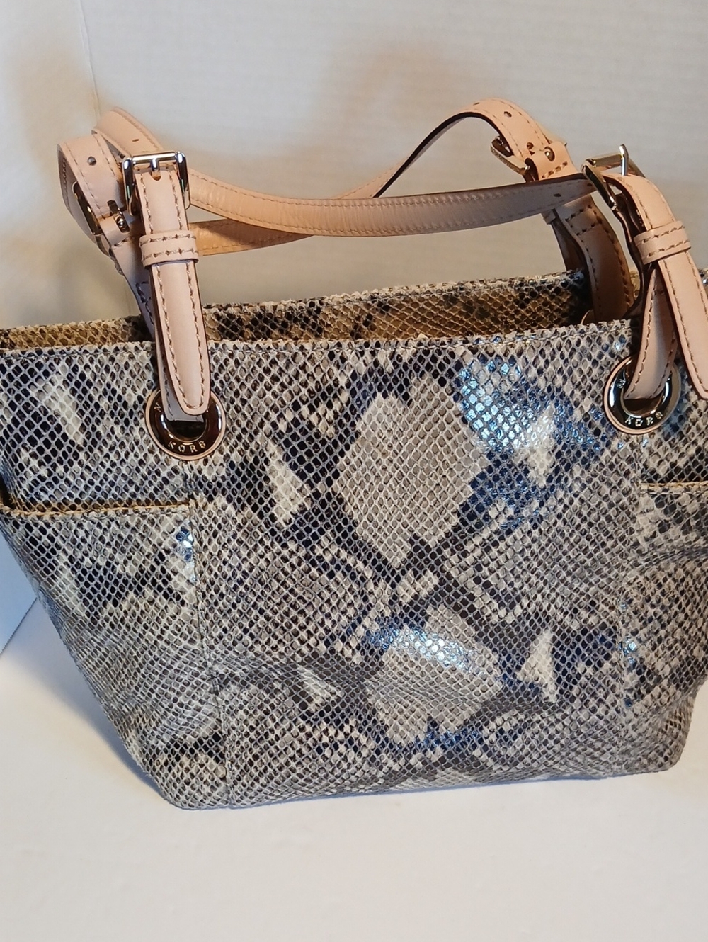 Michael Kors Collection Snake-Effect Tote with Blush Pink Handles